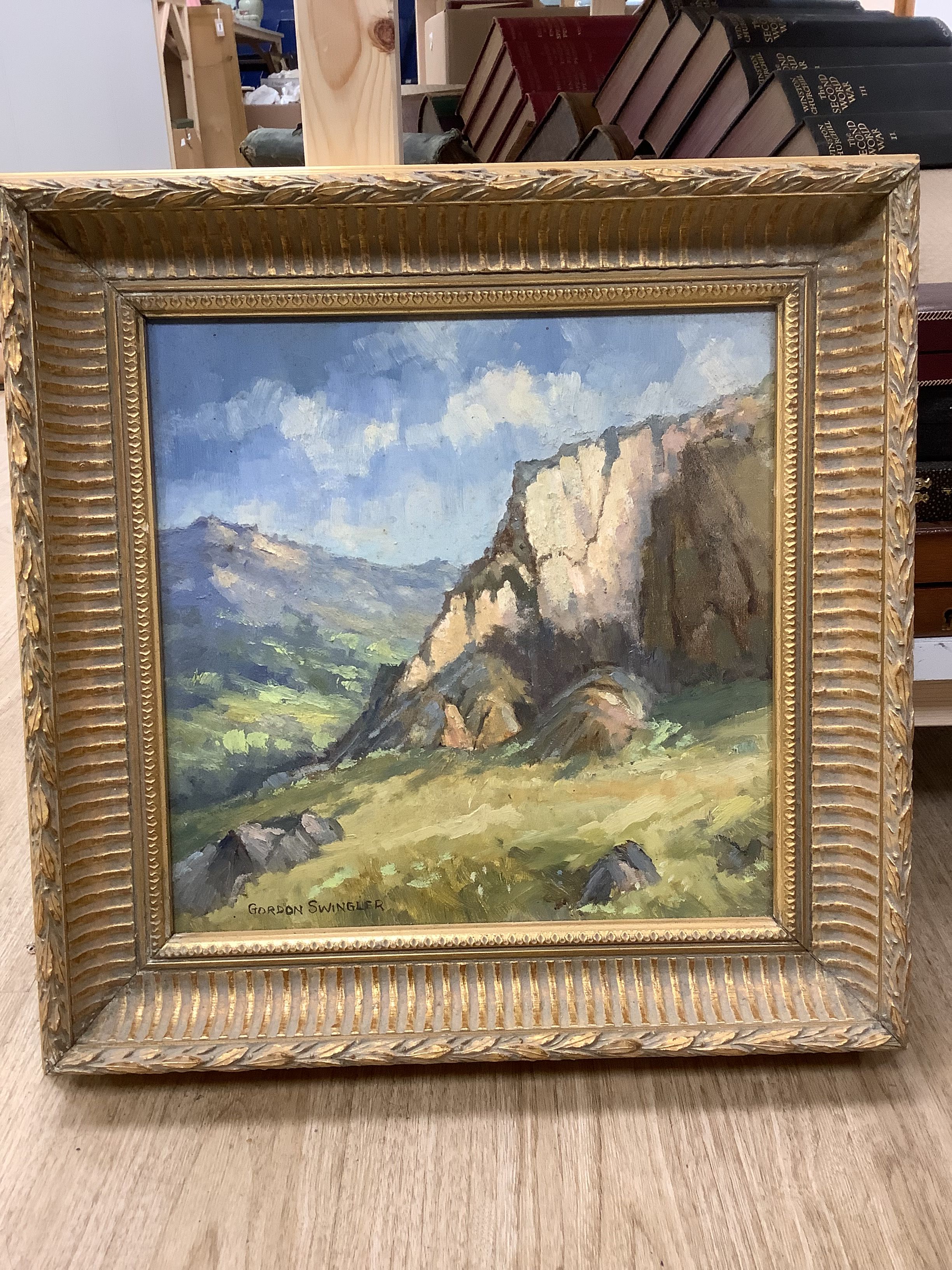 G Swingler oil, hill scene 29x29cm